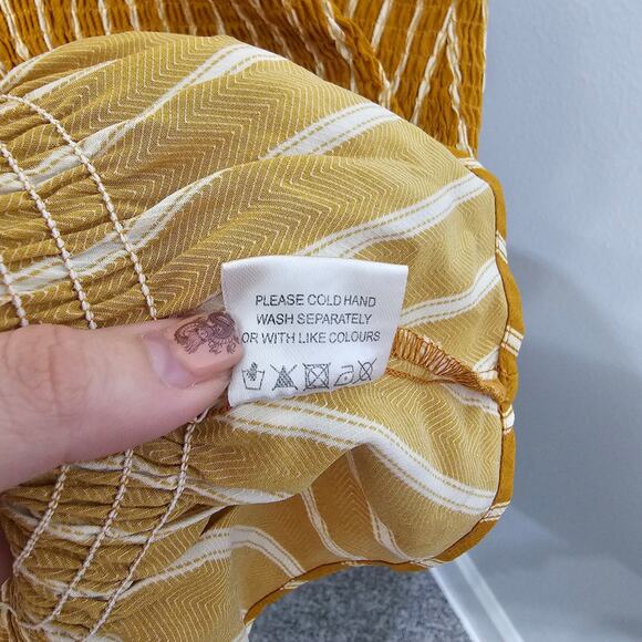 Rebdolls See It All Vertical Striped Smocked Mini Dress Mustard Size 5X - Picture 5 of 9